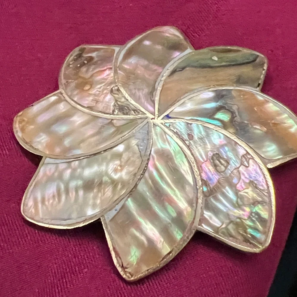 Abalone Sterling Silver Pendant Brooch Pin Inlaid Flower Alpaca Silver Mexico